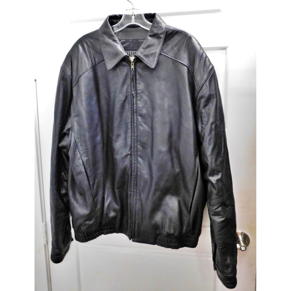 Robert Comstock Endurance Black Leather Zip Bomber Jacket Mens 44L